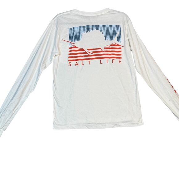 Salt Life Long Sleeve Tee White Red Graphic Pocket Shirt | Size Small - Picture 3 of 4